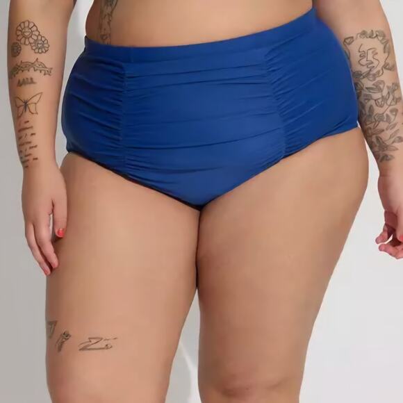 NWT! Torrid High-Rise Ruched Bikini Bottom Blue Tummy Control Plus Size Swim 4x - Picture 2 of 6